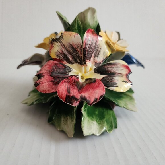 Capodimonte Italy Porcelain Candle Holder Flowers Butterfly Multicolor - Picture 2 of 15